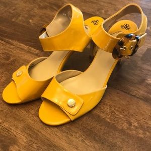 J. Renee low heeled patent yellow sandals